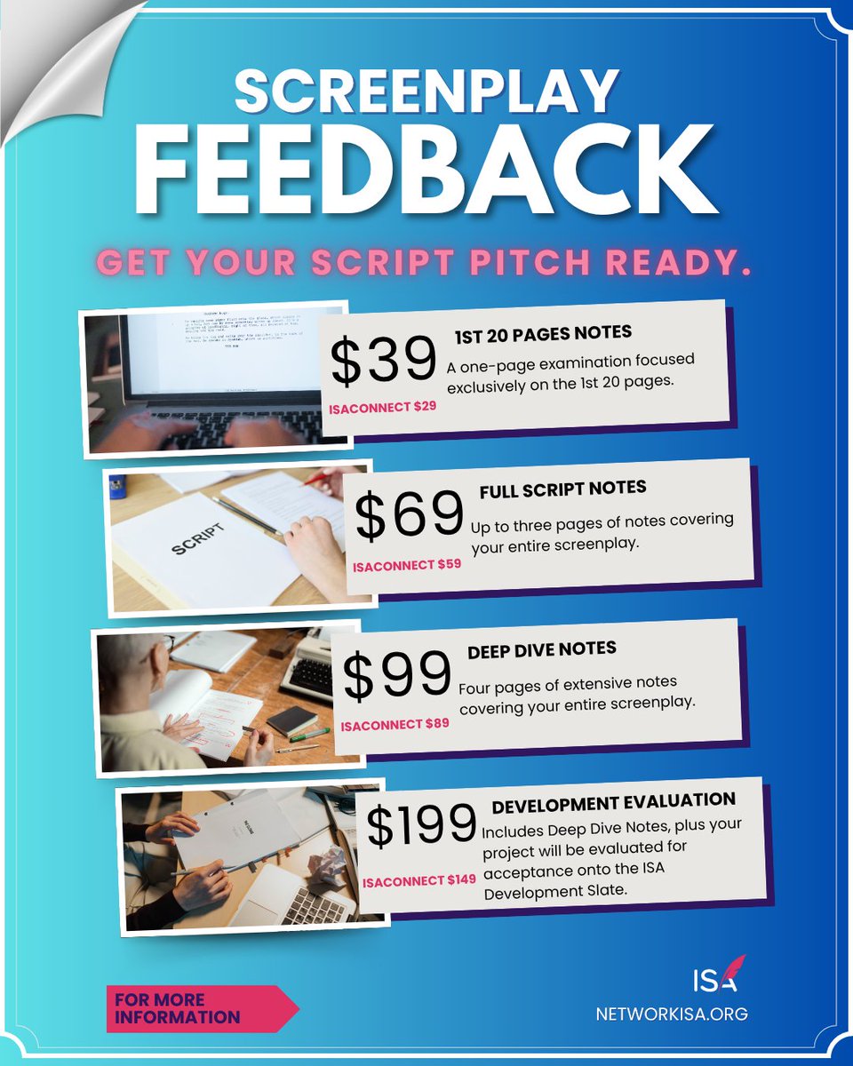 Looking for professional script feedback that goes beyond surface notes?

<a href="/NetworkISA/">The ISA</a> offers detailed coverage from industry insiders who know what sells — whether you need help with your first 20 pages or a full script review.

Get expert notes here 👉 networkisa.org/screenplay-not…