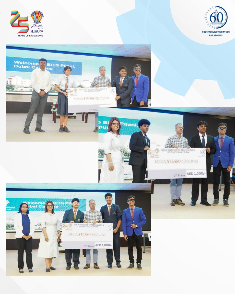 BITSPilaniDubai's tweet image. 🧠✨ Brains. Buzzers. Breakthroughs - all at the MEGA STEAM QUIZ 2025.

The MEGA STEAM Quiz 2025 at BITS Pilani, Dubai Campus brought together 19 brilliant teams from top schools.

Congratulations to all the winners:

#STEAMQuiz #BITSPIlaniDubai #CuriosityUnleashed