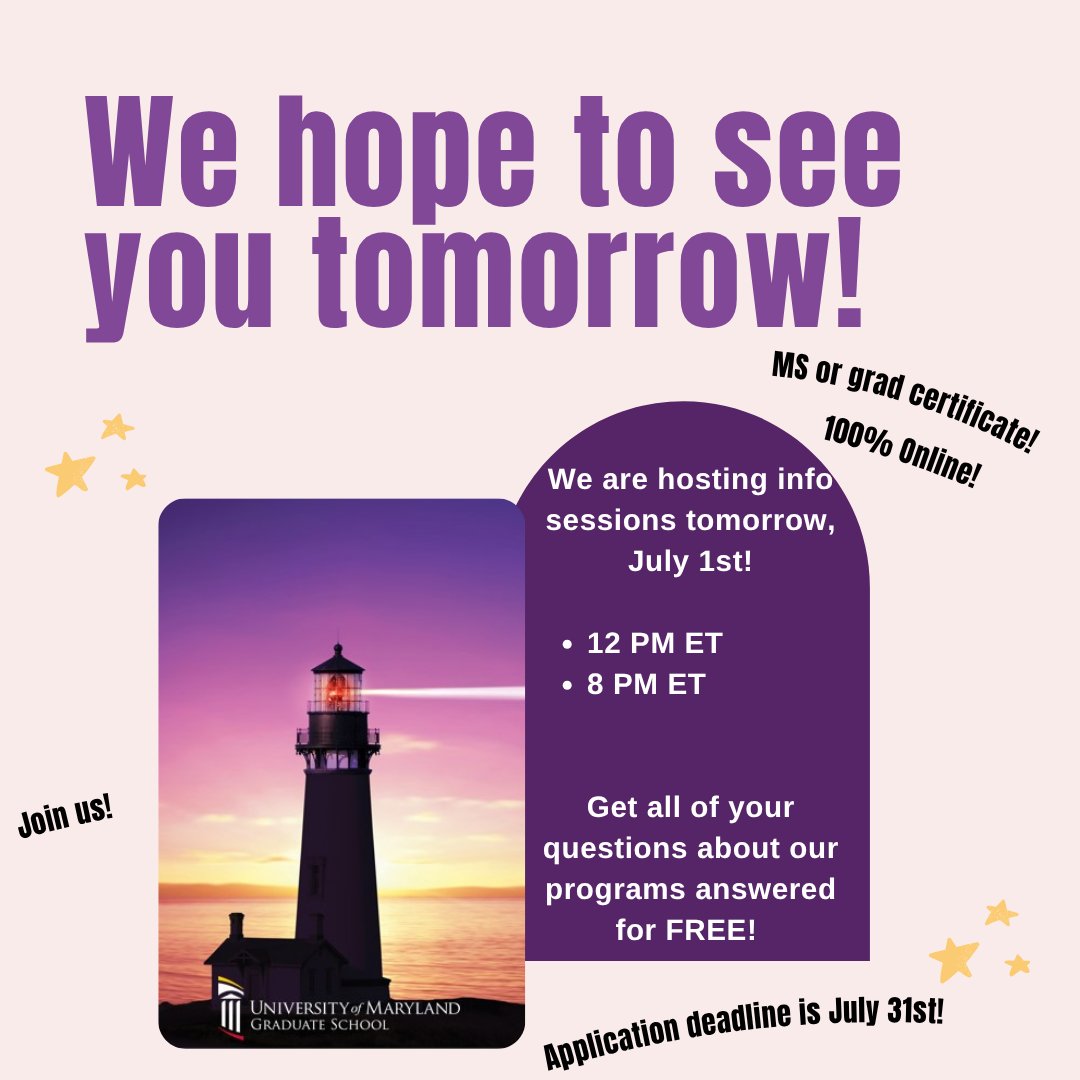 Bring your questions!
❓❓❓❓
No Registration required!!! 

12 PM session:
umaryland.zoom.us/j/91362340784

8PM session: 
umaryland.zoom.us/j/5847488820?p…