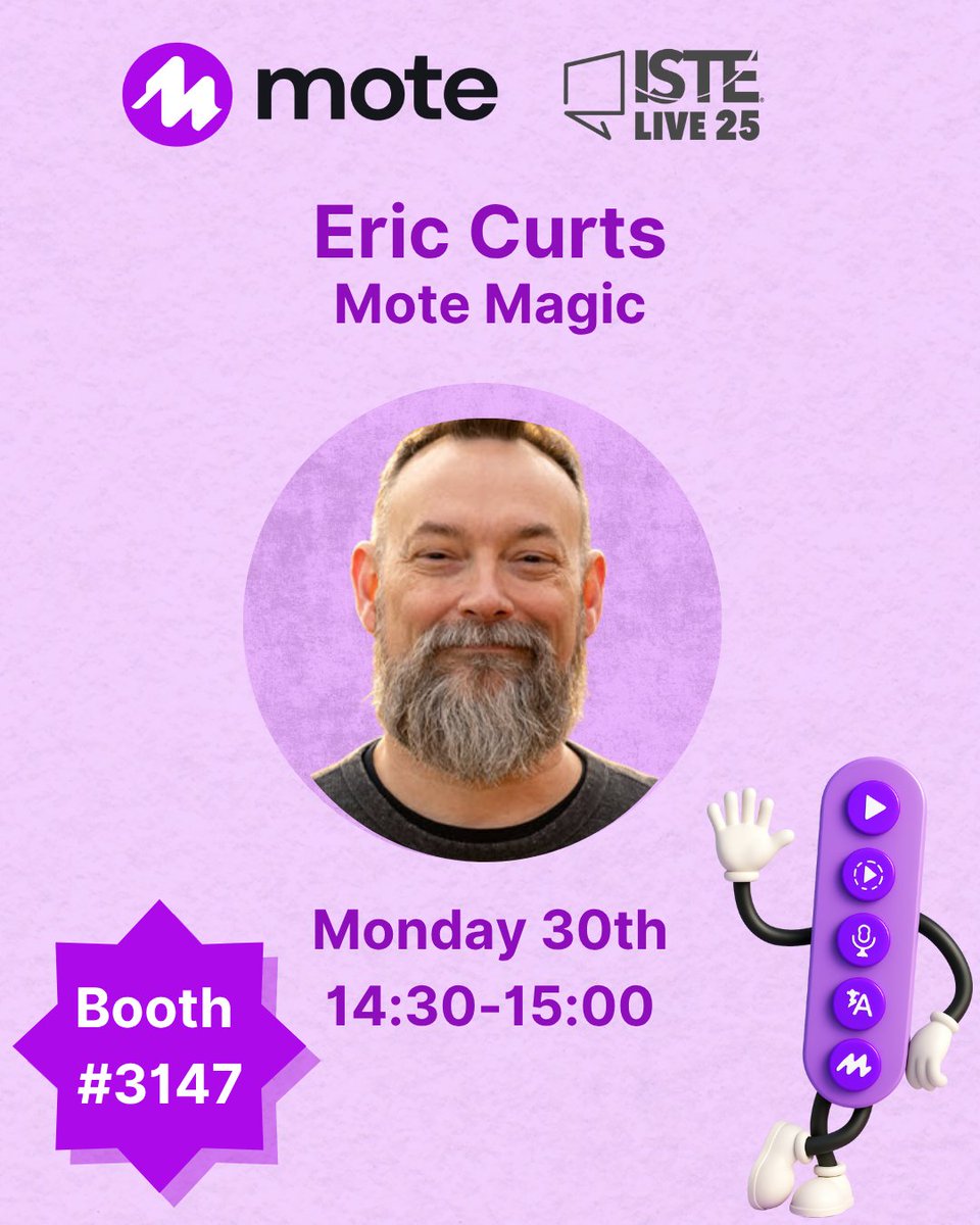 Calling all <a href="/ISTEofficial/">ISTE</a> Moters! Catch <a href="/ericcurts/">Eric Curts</a> at booth #3147 later today from 14:30!

#SIDEBARSYD #EDTECH #INCLUSIVELEARNING #ACCESSIBILITY #SPEAKTOEVERYLEARNER #MOTEFOREDUCATION #EDTECH #READALOUD