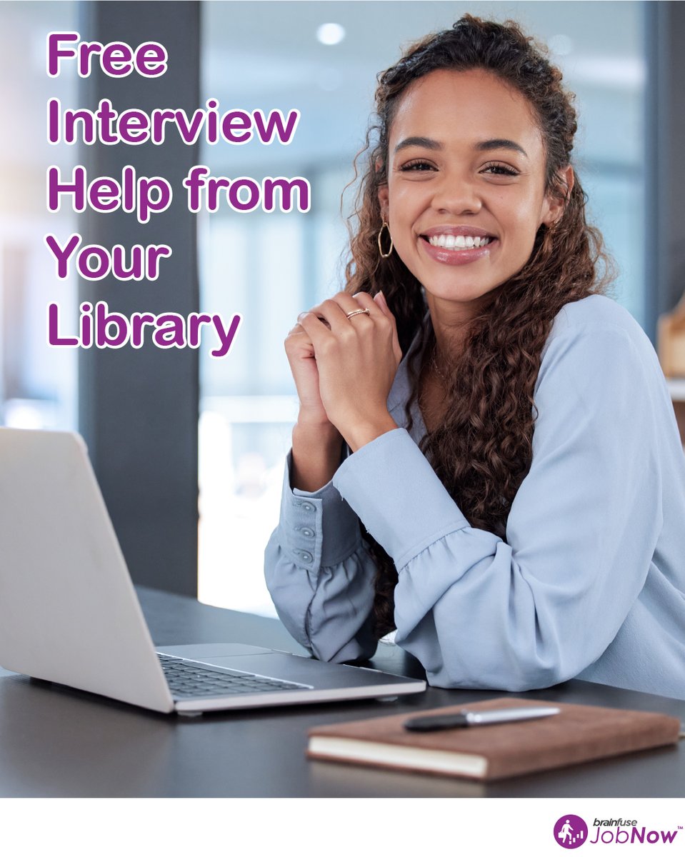With Brainfuse JobNow, you can prep with a live coach, get tips on what to say (and what not to), and feel ready for whatever comes your way. All available for 🌟 free 🌟 from your library. 
 Get started ➡️ ow.ly/rkFQ50W6rhp 
 #BrainfuseJobNow #InterviewPrep #CareerSupport