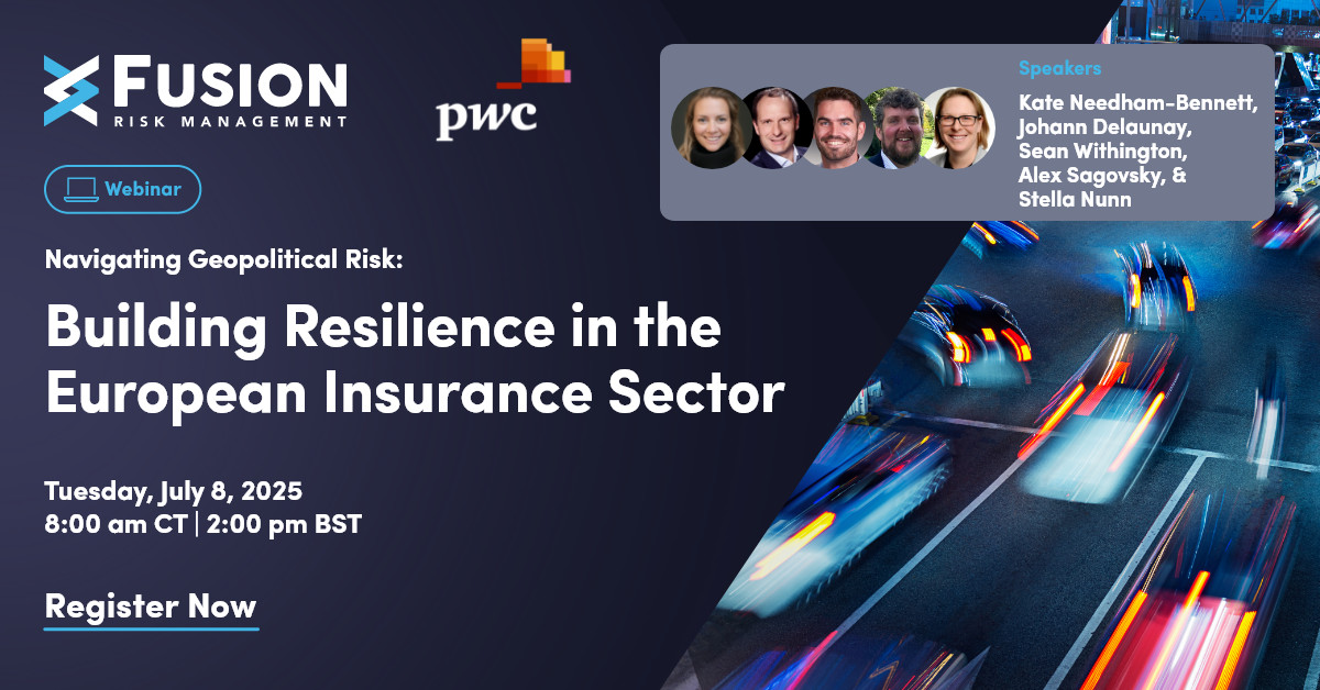 Fusion Risk Management (@fusionriskmgmt) on Twitter photo Join us for our July 8th webinar, "Navigating Geopolitical Risk: Building Resilience in the European Insurance Sector"!
Industry experts from Fusion and <a href="/PwC/">PwC</a> will discuss how technology can accelerate incident response during a disruption. Register today: fusionrm.zoom.us/webinar/regist… Join us for our July 8th webinar, "Navigating Geopolitical Risk: Building Resilience in the European Insurance Sector"!
Industry experts from Fusion and <a href="/PwC/">PwC</a> will discuss how technology can accelerate incident response during a disruption. Register today: fusionrm.zoom.us/webinar/regist…