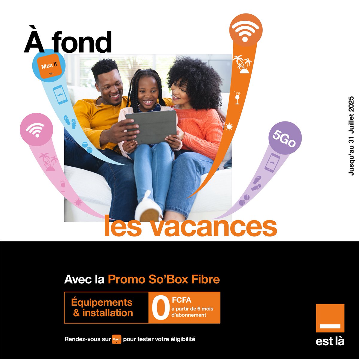 Orange_Mali's tweet photo. Ces vacances : surfez et streamez non-stop sur internet avec la Fibre🔥⚡️ 🎉🎉
👉🏾Testez vite votre éligibilité ici 👉 https://t.co/eAbjmjkwyr
#Promo #SoBox #Fibre #OrangeMali #OrangeEstLà https://t.co/XbFblAR6Si