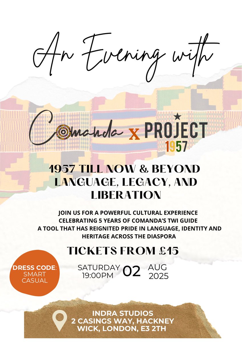 Comanda_x's tweet image. To celebrate the 5th year of Comanda’s Twi Guide, I’m hosting a very special evening with support from my friends @project1957 🥹🎉 
Food, music, panel, vibes! 
Tickets are out NOW! Earlybirds are limited so be fast!! Hope to see you there 🙏🏾💃🏾🔥🎉
🎟️: tinyurl.com/4327757k