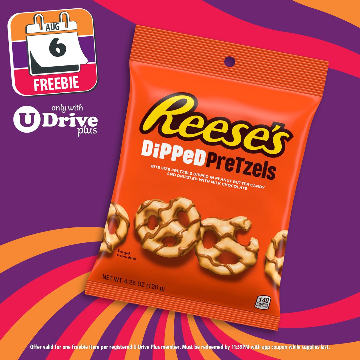 Snack on a FREE bag of Reese's Dipped Pretzels on 8/6/25 @ UDF with app coupon! #WednesdayFreebie 📲 Download, register &amp; save! udfinc.com/u-drive/