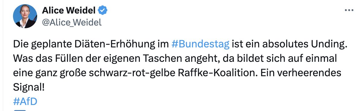 nicolediekmann's tweet photo. How it started, how it‘s going. #Weidel #DoppelterMaßstab #DoppelteZulage https://t.co/cMeN4I6R8T