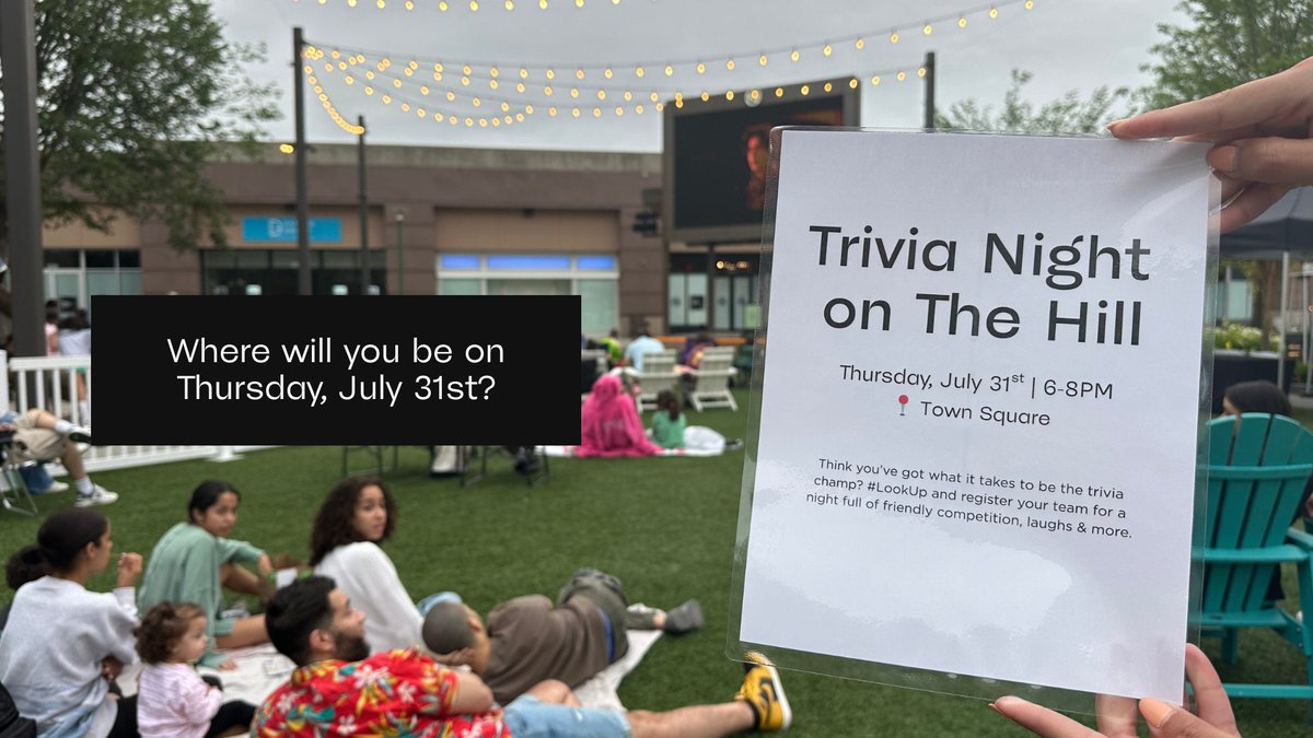 Join us in Town Square on Thursday, July 31st from 6-8pm for Trivia Night on The Hill.🏆 Enjoy a night full of laughs, beer &amp; brain teasers with your friends!

#LookUp to register your teams -> ridgehill.com/events/trivia-…