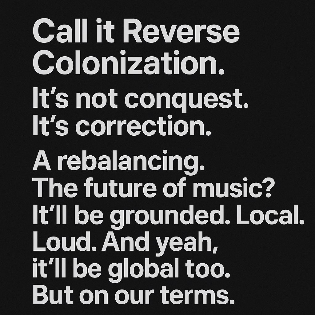 The future of global music isn’t coming from the West. It’s coming from everywhere else.

This week I published a new article:

“The New Reverse Colonization”
Now live on Substack.

Read the full article here and please share, comment, or subscribe:

open.substack.com/pub/findspek/p…