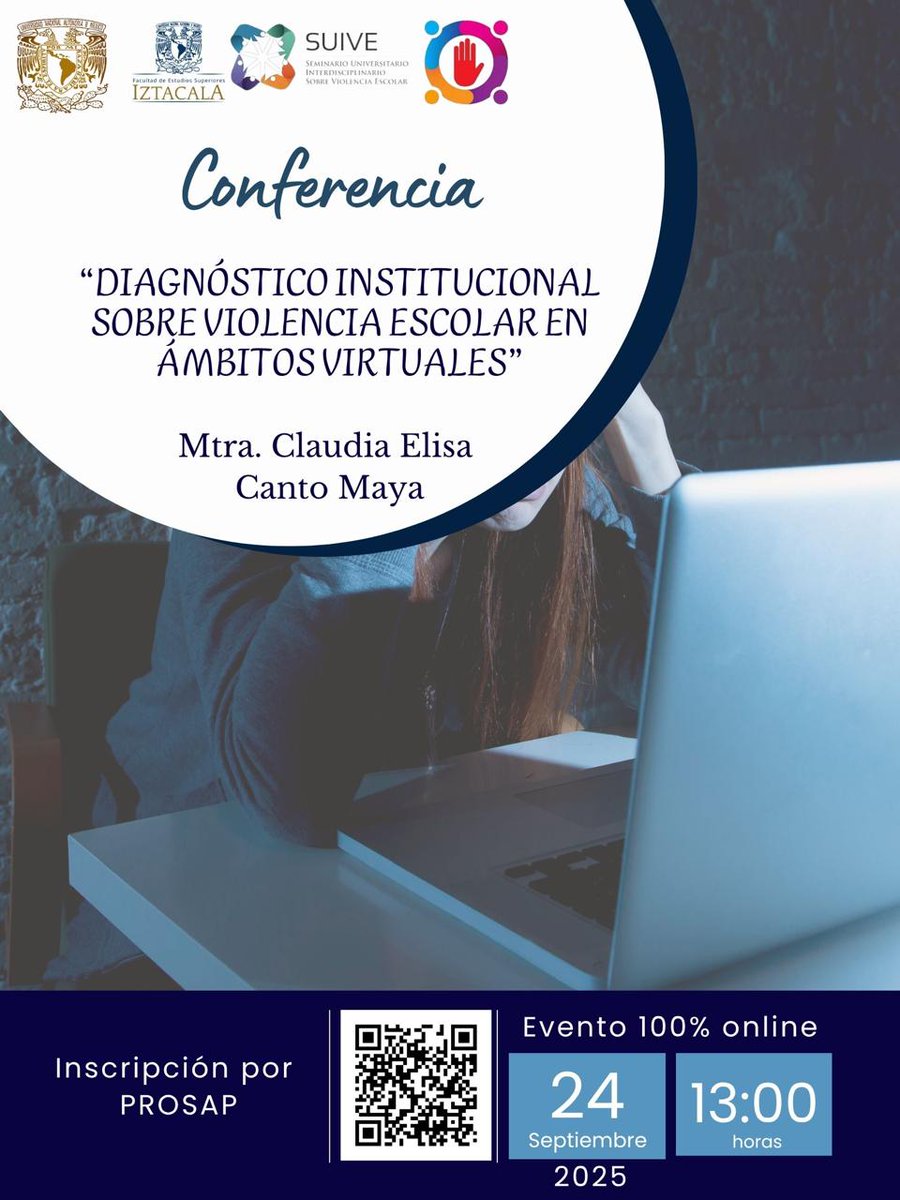 💻 No te pierdas la conferencia “ Diagnóstico institucional sobre violencia escolar en ámbitos virtuales”
🗓️ 24 de septiembre
⏰ 13:00 h
ℹ️ Inscripción: antares.iztacala.unam.mx/prosap/index.c…
#FESI #UNAM
