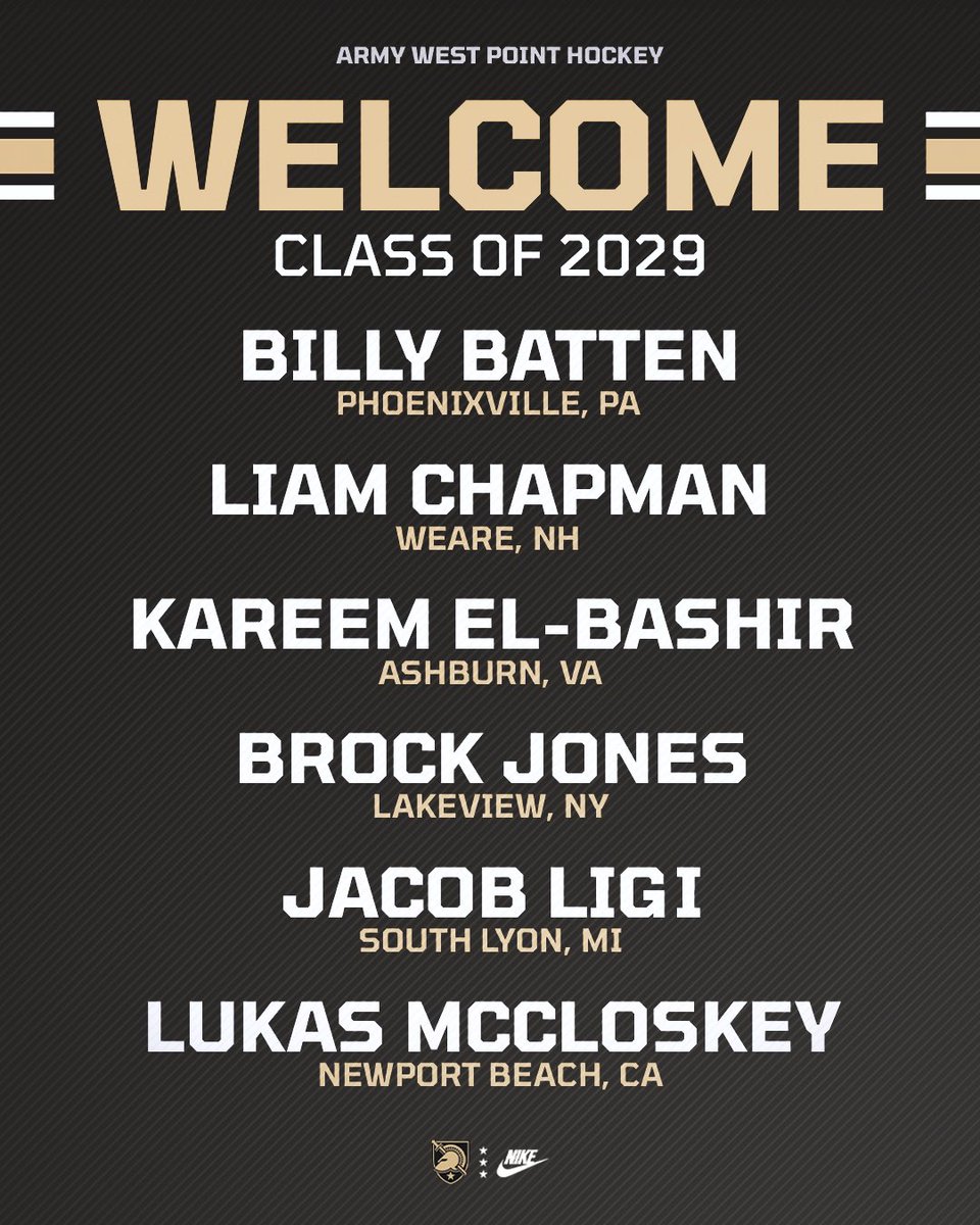 ArmyWP_Hockey's tweet image. Welcome to West Point, Army Hockey Class of 2029!
Your 47-month journey at West Point begins today 🏒
#GoArmy