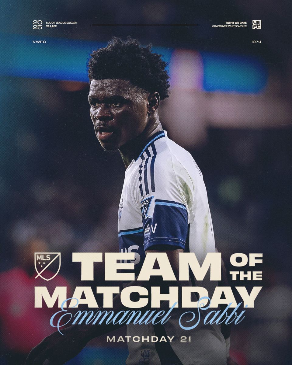 WhitecapsFC's tweet photo. SUPER SABBI 🤸🏾‍♂️

Emmanuel Sabbi’s clutch game-winner lands him on the MLS Team of the Matchday!

#VWFC | #LAFCvVAN https://t.co/eNTF9H03f7