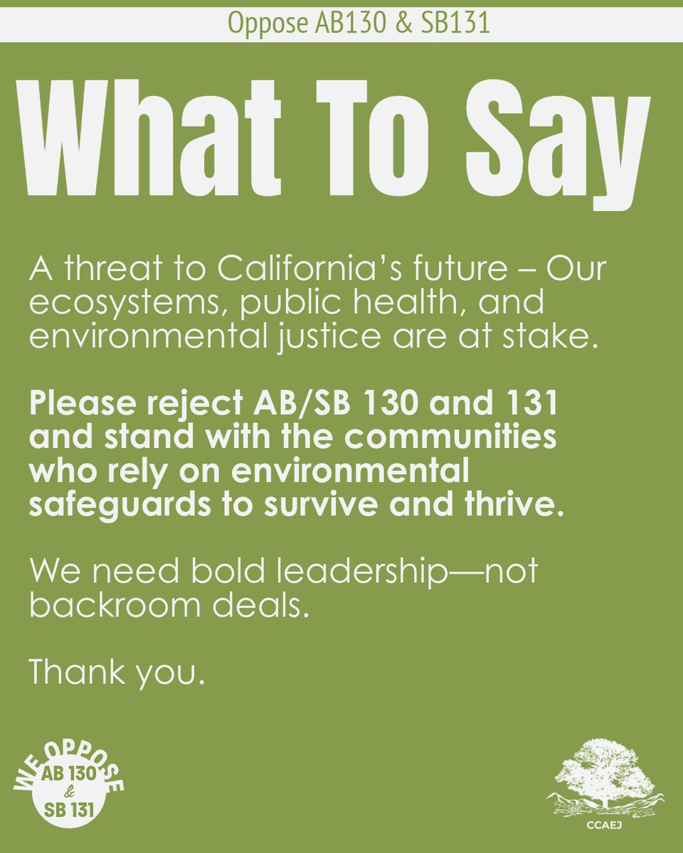🚨 URGENT: Call NOW to stop #AB130 #SB130 #AB131 and #SB131 
<a href="/Scott_Wiener/">Senator Scott Wiener</a> (916) 651-4011
<a href="/RogerNiello/">RogerNiello</a> (916) 651-4006
<a href="/SenOchoaBogh/">Senator Rosilicie Ochoa Bogh</a> (916) 651-4019
<a href="/SashaReneePerez/">Senator Sasha Renée Pérez</a>  (916) 651-4025
<a href="/aishabbwahab/">Aisha Wahab 愛莎華</a>  (916) 651-4410
Tag a friend and flood those phone lines.  #NoRollbacks