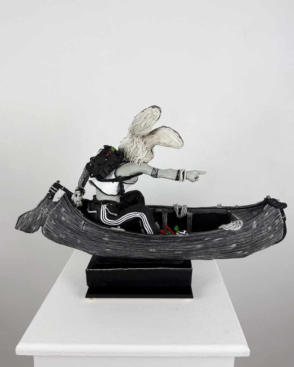 Presenting the latest artwork by Gary Betts which has just arrived in the gallery, this is ‘Going with the Tide’. Featuring a highly detailed sculpt of a  rabbit embarking upon an adventure, this piece illustrates the concept of setting sail on a journey &amp; going with the flow.