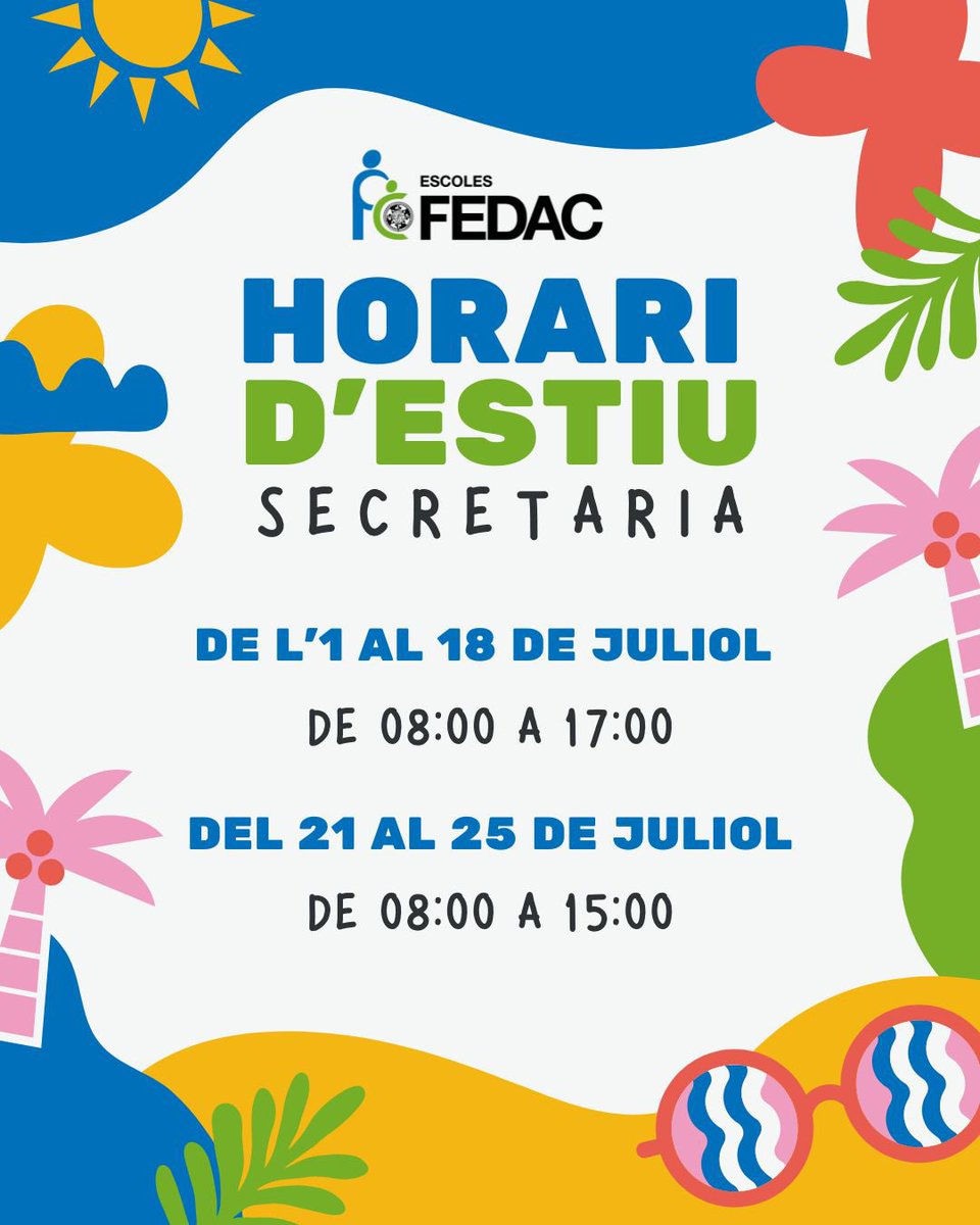 Horari de secretaria a partir de demà, 1 de juliol!