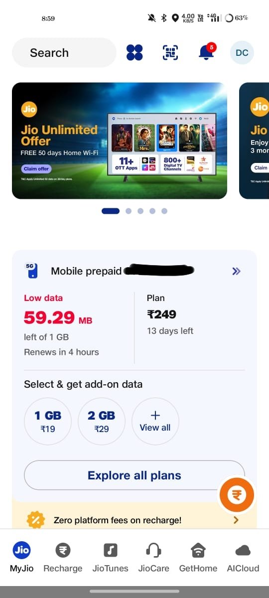 theLooser__'s tweet image. @JioCare can you explain this?

My daily data limit is exhausted without proper usage.
Digital Wellbeing shows 4hr 54min screen time today.
MyJio app says different data usage per session.
Data left shows something else.

Where’s my data going?
Attached proof 
#Jio #DataMismatch