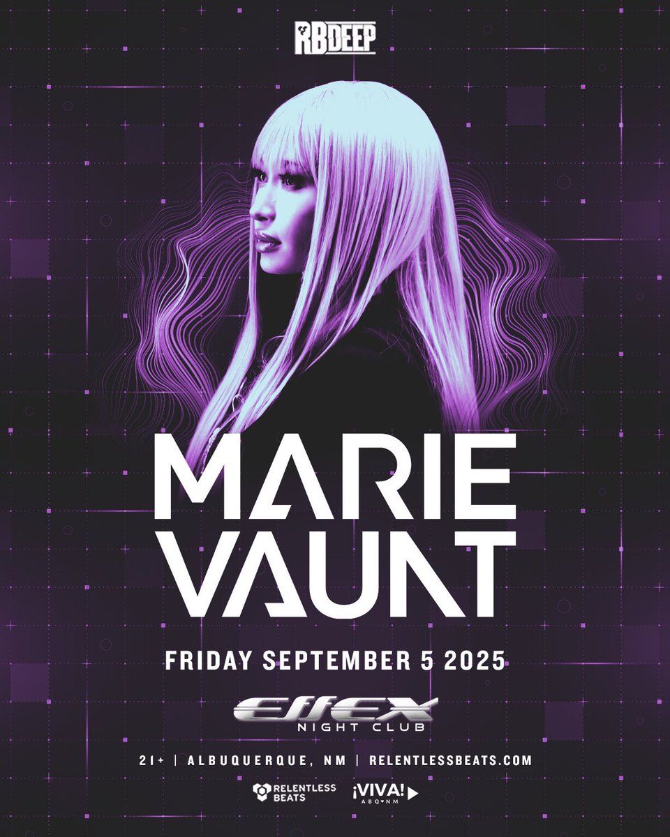 #JustAnnounced: <a href="/MarieVaunt/">Marie Vaunt</a> is bringing the dark techno energy to Effex on September 5 🖤⚙️ 

Albuquerque, get ready to descend into the underground.
Tickets on sale now → tixr.com/e/149676 🎟️
#MarieVaunt #EffexNightclub #RelentlessBeats