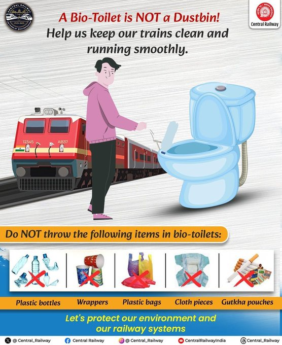 drmmumbaicr's tweet image. A bio-toilet is for sanitation, not your garbage. #EndPlasticPollution #MissionLife
