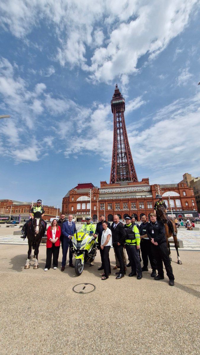 LancsPCC's tweet image. Today, PCC Clive Grunshaw has been in Blackpool to mark the start of @ukhomeoffice #SaferStreetsSummer alongside @LancsPolice @ChrisWebbMP working with partners to tackle crime and ASB to keep town centres safe this summer ☀️ 👮♂️🚔