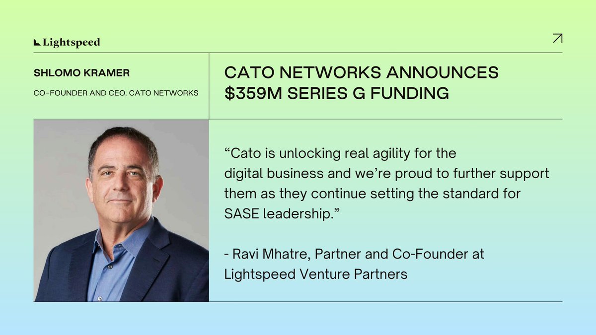 Lightspeed (@lightspeedvp) on Twitter photo Big milestone for Lightspeed-backed <a href="/CatoNetworks/">Cato Networks</a>. Congratulations to Co-Founder and CEO Shlomo Kramer and the entire Cato team for successfully closing its Series G funding round.
As longtime investors, we’ve witnessed Cato grow from being a category-defining SASE platform to Big milestone for Lightspeed-backed <a href="/CatoNetworks/">Cato Networks</a>. Congratulations to Co-Founder and CEO Shlomo Kramer and the entire Cato team for successfully closing its Series G funding round.
As longtime investors, we’ve witnessed Cato grow from being a category-defining SASE platform to