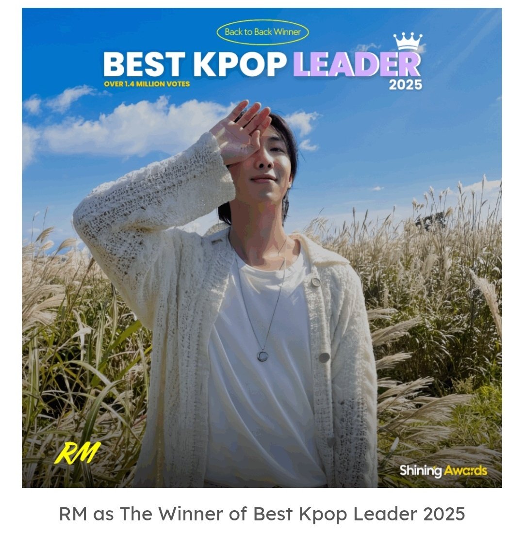 RMyoutubes's tweet image. RM wins “best K-pop leader 2025” at the shining awards, the shining Awards 🎉
CONGRATULATIONS NAMJOON
CONGRATULATIONS RM
BEST KPOP LEADER
#방탄소년단RM