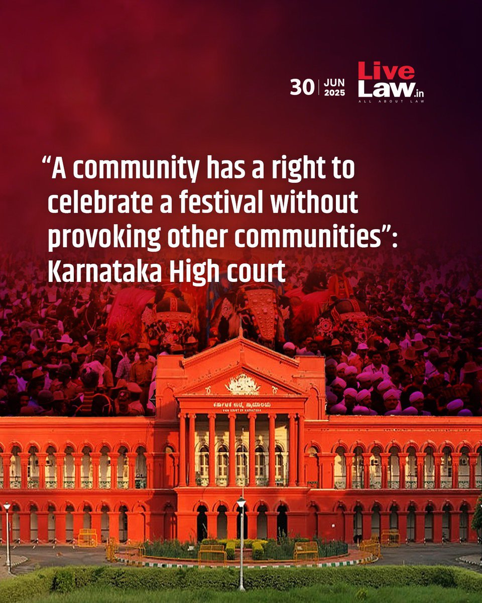 LiveLawIndia's tweet image. In lauding the #communal harmony exhibited by people in the border area of Hyderabad and #Karnataka, the Karnataka High Court has observed, “A community has a right to celebrate a #festival without provoking the other communities. ”

“The salvation of the country lies in…