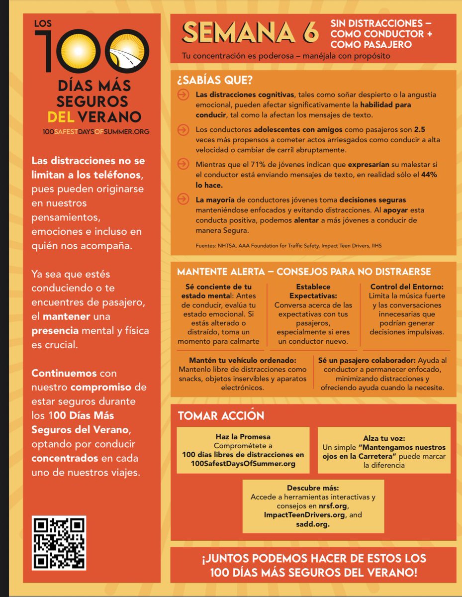impactdrivers's tweet image. Did you know cognitive distractions (ex daydreaming or emotional distress) can impair driving abilities as significantly as texting? Desliza hacia la izquierda para ver español.
Week 6 / Semana 6: 100safestdaysofsummer.org/_files/ugd/4d9…
#100SafestDays #SlowDown #YouHaveThePower #enespañol