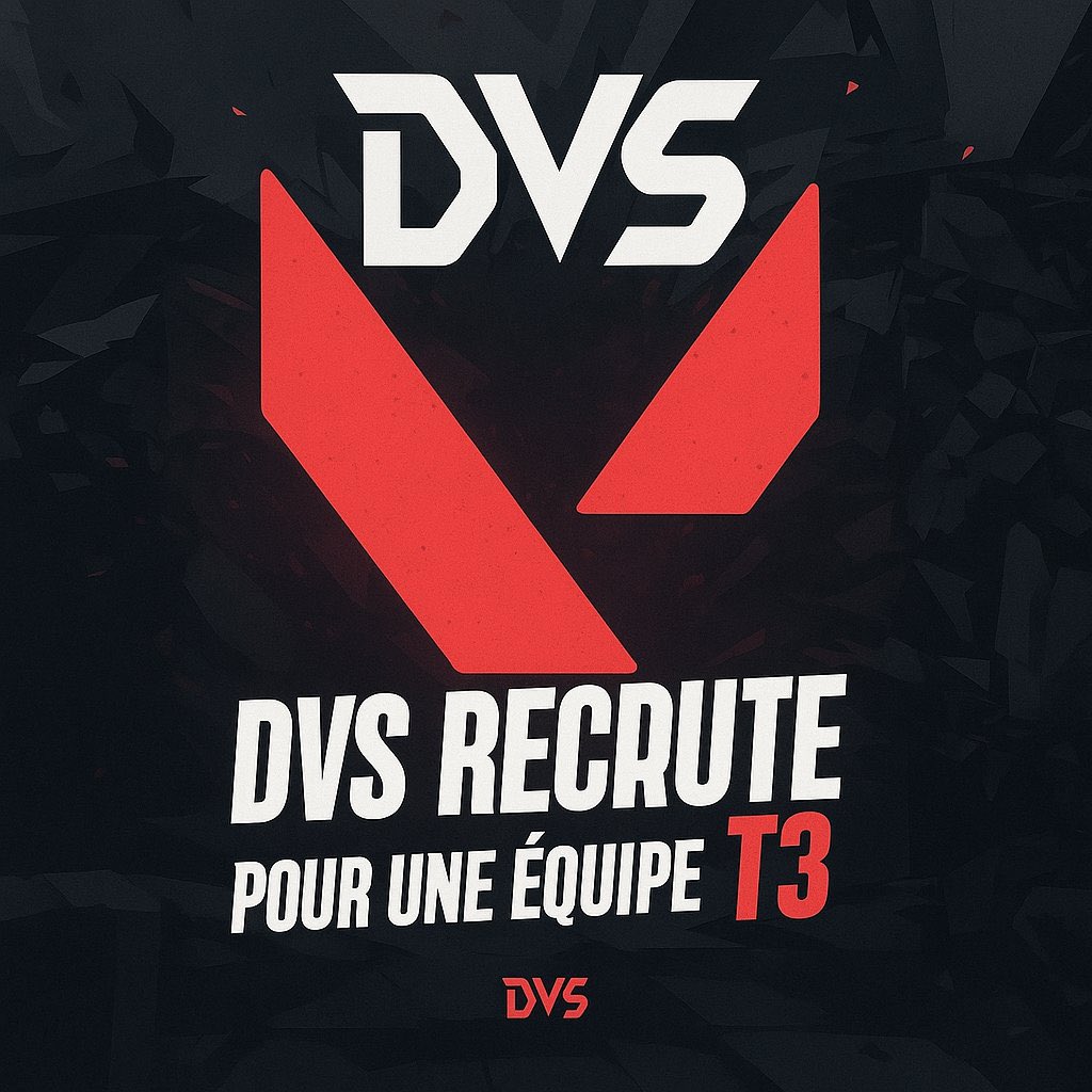 🚨 DVS recrute des jeunes joueurs Valorant 🚨

🎯 Ce qu’on cherche : des joueurs motivés pour monter une team Valorant T3 :
– Dispo pour scrims et tournois
– Bonne mentalité
– jeune et ambitieux

Objectif : construire une équipe solide, et viser les prochains up &amp; down
