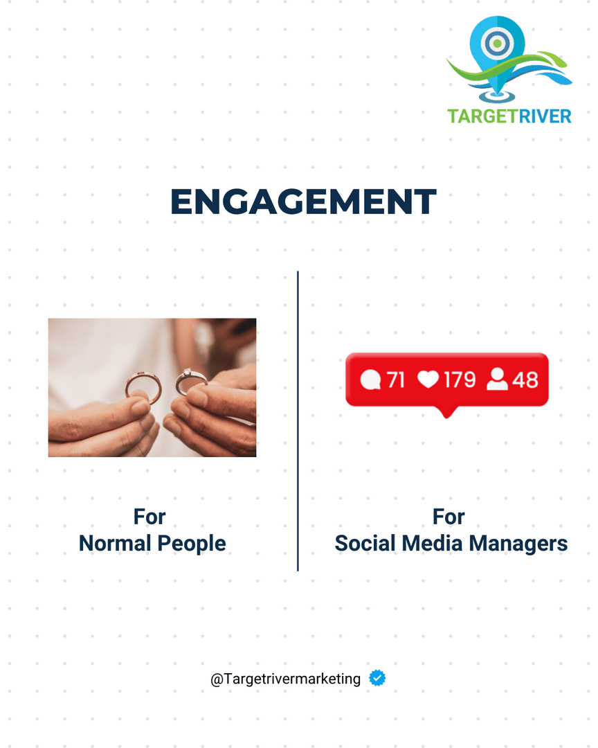 TargetRiver's tweet image. We say “engagement” and we’re not talking about diamonds - we’re talking metrics that make us do a happy dance in Google Sheets. 💃📈

#SocialMediaLife #EngagementGoals #MarketingHumor #TargetRiver #SocialMediaManagerLife #RelatableMarketing #MemeMarketing