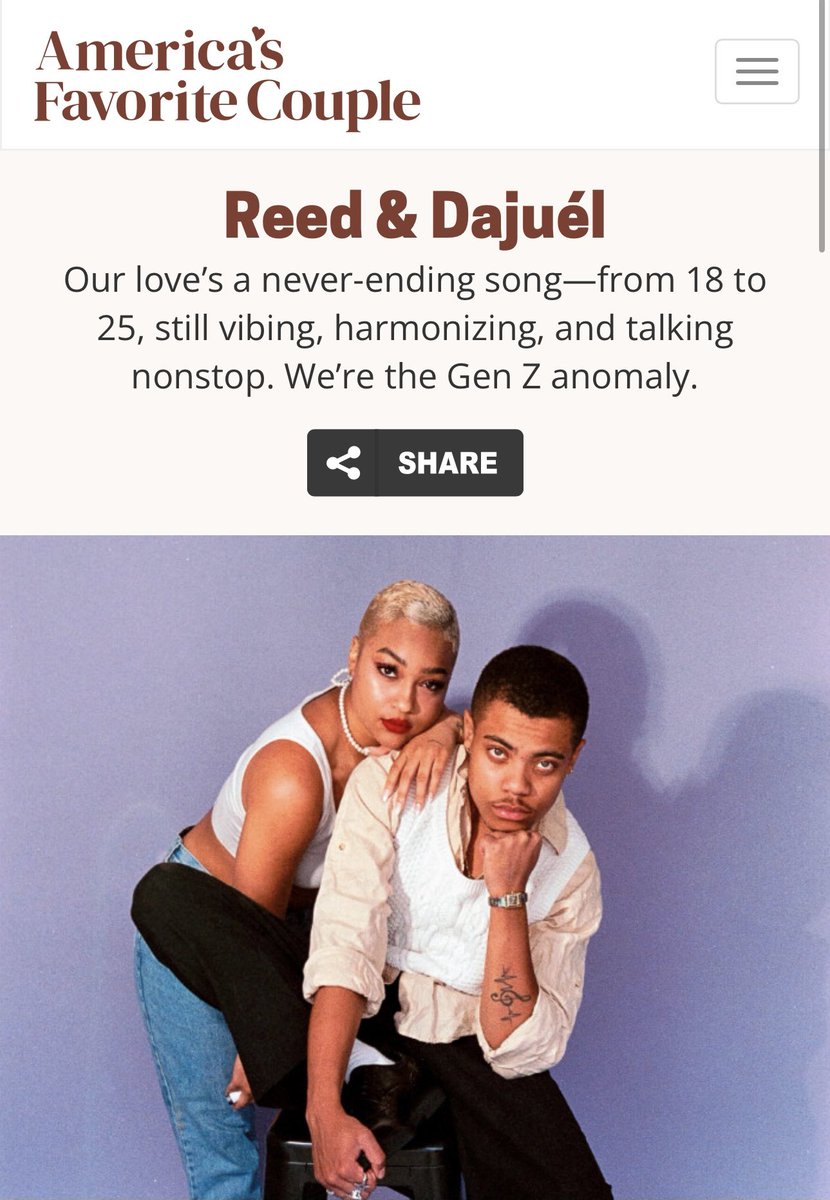 Vote me and Dajuél as America’s Favorite Couple americasfavcouple.org/2025/reed-daju…
 #GenZAnomaly #AmericasFavoriteCouple