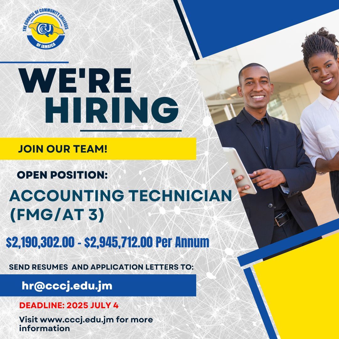 🚨 Deadline Extension 🚨

Apply by 2025 July 4.

Visit cccj.edu.jm for more info.

#JobVacancy #NowHiring #CareerOpportunity #CCCJ