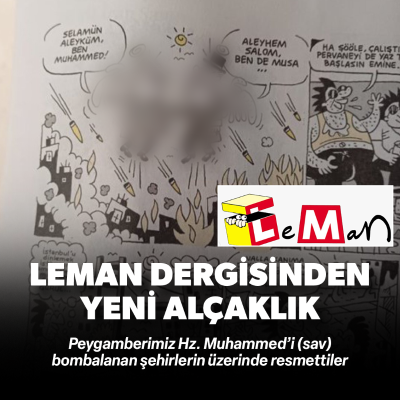 yenisafak's tweet photo. Leman dergisi, Peygamberimiz Hz. Muhammed'i bombalanan şehirlerin üzerinde resmetti.

Alçak çizimde, Hz. Musa peygambere de yer verildi.
