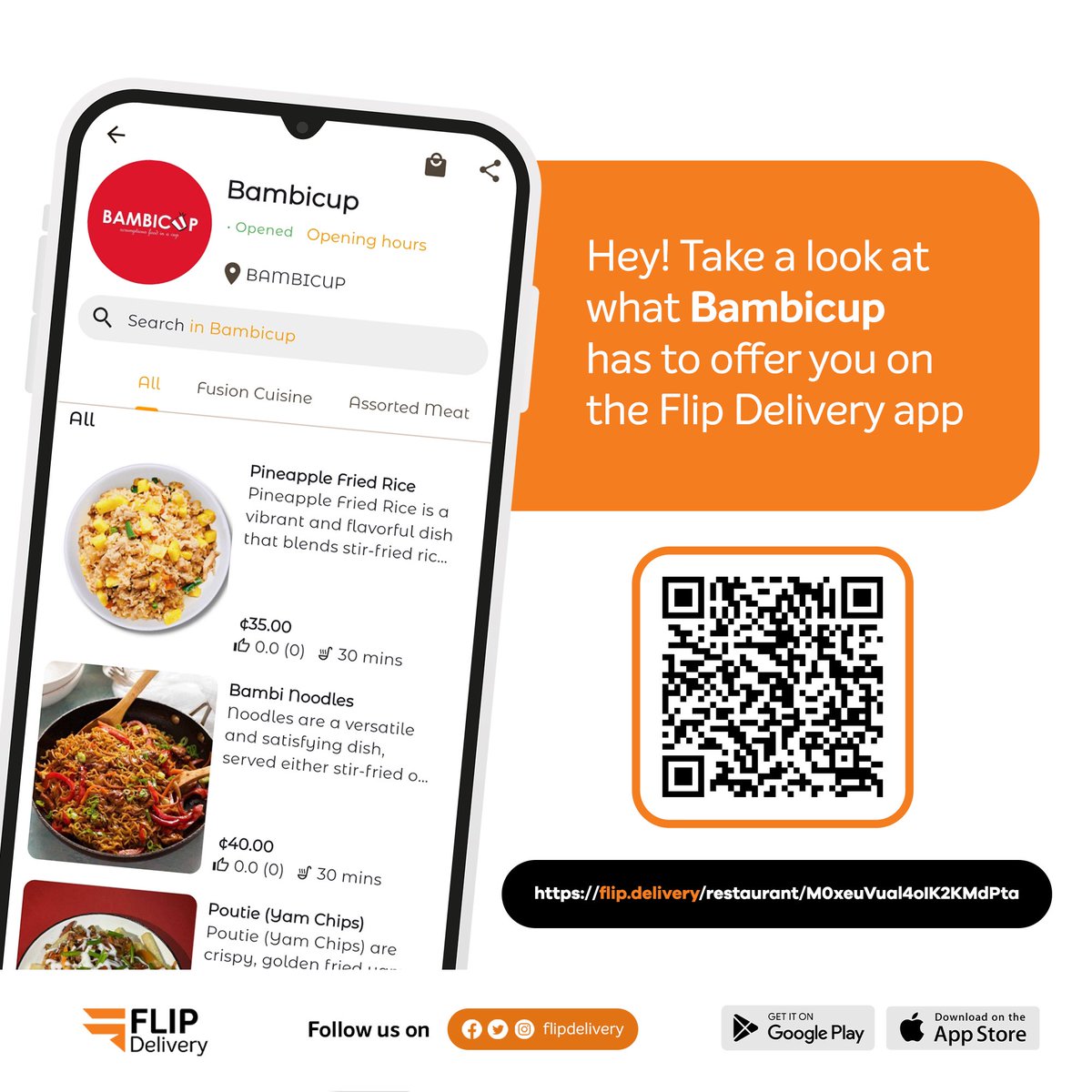 FlipDelivery's tweet image. Tired after class? Exhausted from work? Don’t overthink dinner.
📲 See what Bambicup has to offer you on the Flip Delivery app.
Coconut rice, pineapple fried rice, shawarma, yam chips — and more.
The good stuff is just a tap away.
#BambicuponFlip