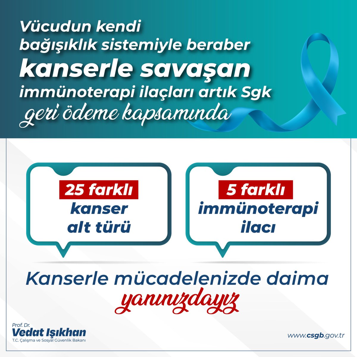 Prof. Dr. Vedat Işıkhan (@isikhanvedat) on Twitter photo Cumhurbaşkanımız Sayın <a href="/RTErdogan/">Recep Tayyip Erdoğan</a>’ın Cumhurbaşkanlığı Kabine Toplantımızın ardından açıkladığı müjdeyle kanserle mücadele eden vatandaşlarımıza önemli bir destek sağlayacağız.
💊Vücudun kendi bağışıklık sistemiyle beraber 25 farklı kanser alt türüne karşı uygulanan 5 Cumhurbaşkanımız Sayın <a href="/RTErdogan/">Recep Tayyip Erdoğan</a>’ın Cumhurbaşkanlığı Kabine Toplantımızın ardından açıkladığı müjdeyle kanserle mücadele eden vatandaşlarımıza önemli bir destek sağlayacağız.
💊Vücudun kendi bağışıklık sistemiyle beraber 25 farklı kanser alt türüne karşı uygulanan 5