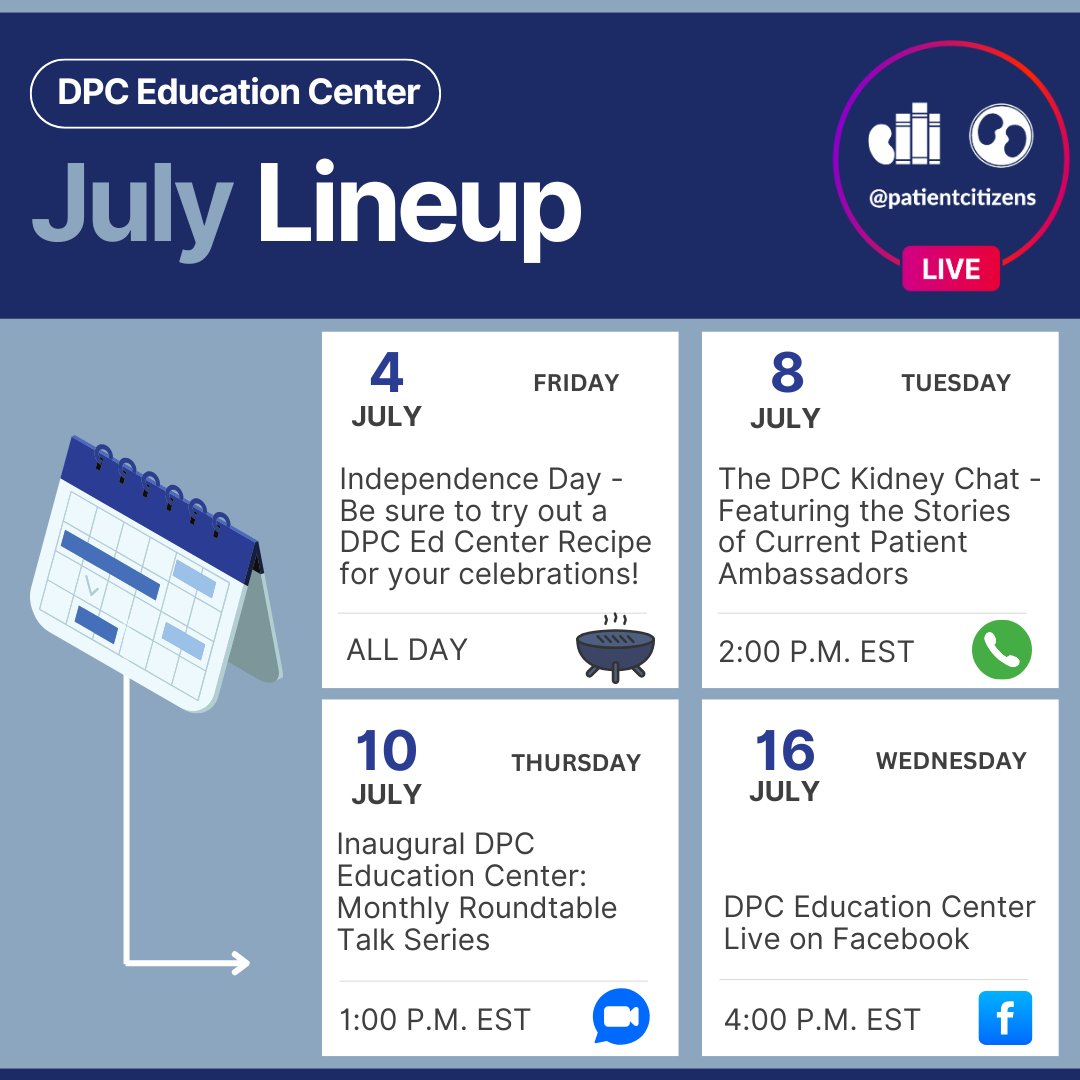 📅 Save the Date! Join us for one of our upcoming events. These sessions offer a valuable chance to hear from experts and dive into essential kidney care topics.
🔍 Explore our events tab to view what's coming up:
👉 dpcedcenter.org/news-events/ev…

#KidneyCare #DPCEvents #PatientSupport