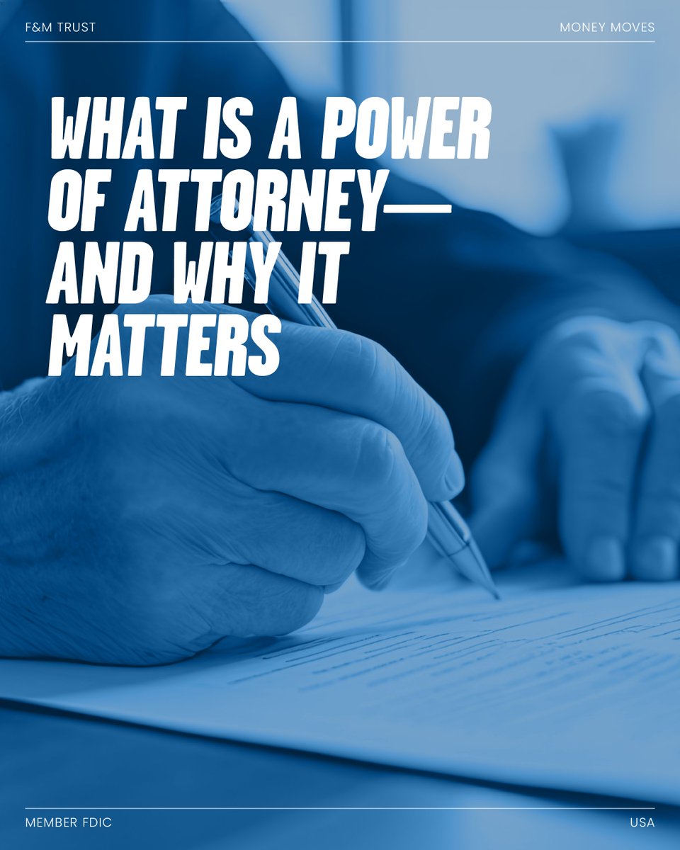 A Power of Attorney gives someone you trust the ability to act on your behalf, offering peace of mind when you need it most. 

VP and Wealth Advisor Alyssa Proctor breaks down the types and benefits in this week's Money Moves: fmtrust.bank/money-moves-ar…