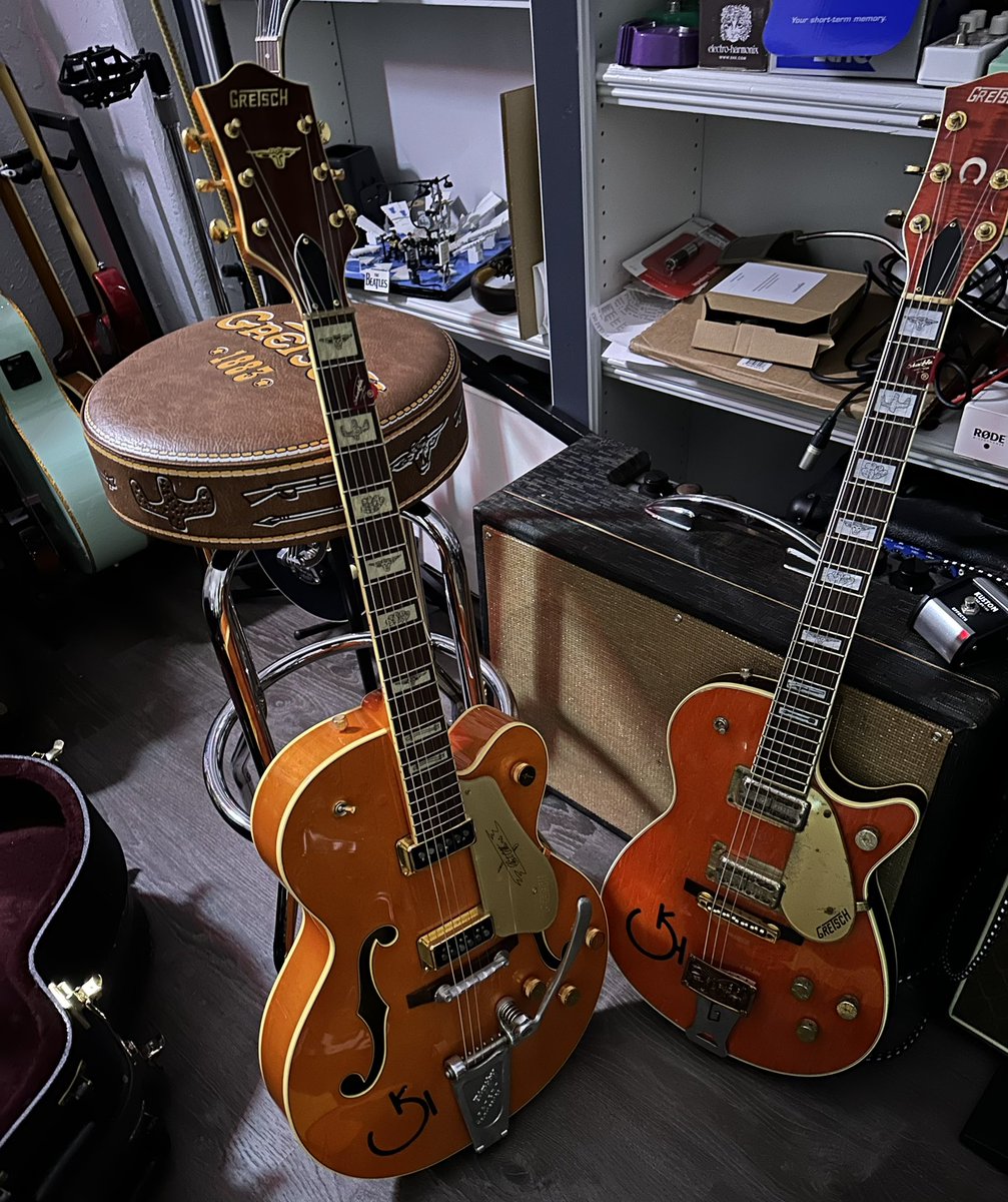 OSayers's tweet photo. @gretsch What about double orange? With a Gretsch stool and 1961 Gretsch Chet Atkinson amp to boot https://t.co/EWoe70HS56