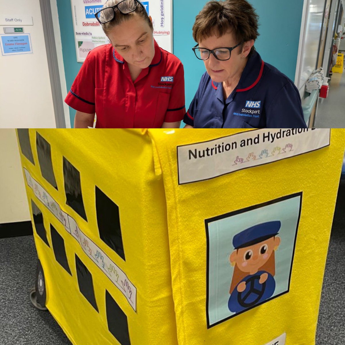Day 1: Nutrition &amp; Hydration on the Move! 
Bus made another stop today to deliver Toolbox Training focused on the importance of nutrition and hydration <a href="/StockportNHS/">Stockport NHS FT</a> <a href="/helshow1/">HH</a> <a href="/NicolaFirth6/">Nicola Firth</a> <a href="/AoifeIsherwood/">#hellomynameis 🌻 Aoife 💚</a> <a href="/StockportPtExp/">Stockport Patient Experience</a> <a href="/lee_woolfe/">Lee Woolfe</a> <a href="/ChrisOL05142560/">Chris O'Loughlin</a> <a href="/SueACarroll/">Sue Carroll</a> <a href="/MedSupportSft/">Medicine and Urgent Care Division</a>
