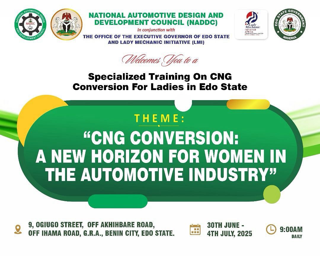 Woye (@woye1) on Twitter photo Girls/Women CNG Conversion Empowerment guys:
1: The <a href="/NADDCouncil/">NADDC Nigeria</a> is leading a ground-breaking initiative for women in the automotive industry as the Council organizes a specialized training on CNG Conversion for Lady Mechanics in Benin, Edo State.
2: The one-week training Girls/Women CNG Conversion Empowerment guys:
1: The <a href="/NADDCouncil/">NADDC Nigeria</a> is leading a ground-breaking initiative for women in the automotive industry as the Council organizes a specialized training on CNG Conversion for Lady Mechanics in Benin, Edo State.
2: The one-week training