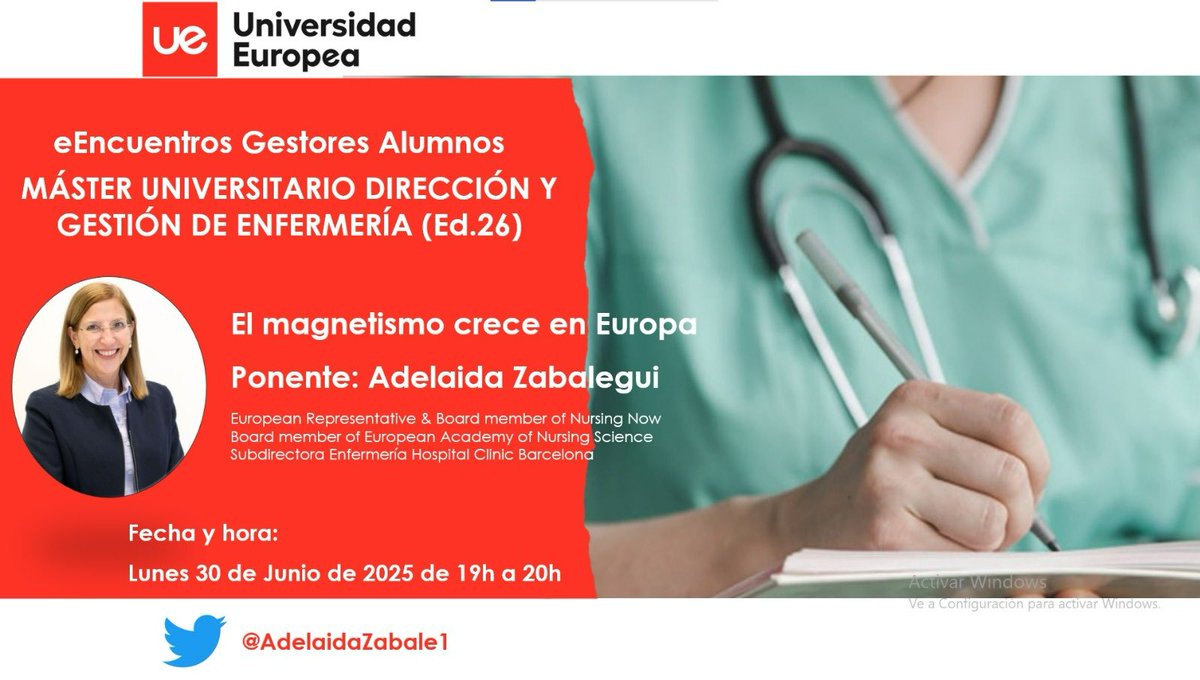 Blanca Fdz-Lasquetty (@bflasquetty) on Twitter photo <a href="/AdelaidaZabale1/">Adelaida Zabalegui, RN, PhD, FEANS</a> “Las enfermeras deben percibir que su voz es escuchada, su contribución valorada y su práctica apoyada” eEncuentros Gestores con los alumnos del 26 Master Universitario en Dirección y Gestión de Enfermería de la <a href="/UEuropeaOnline/">Universidad Europea Online</a> universidadeuropea.com/master-gestion… <a href="/AdelaidaZabale1/">Adelaida Zabalegui, RN, PhD, FEANS</a> “Las enfermeras deben percibir que su voz es escuchada, su contribución valorada y su práctica apoyada” eEncuentros Gestores con los alumnos del 26 Master Universitario en Dirección y Gestión de Enfermería de la <a href="/UEuropeaOnline/">Universidad Europea Online</a> universidadeuropea.com/master-gestion…