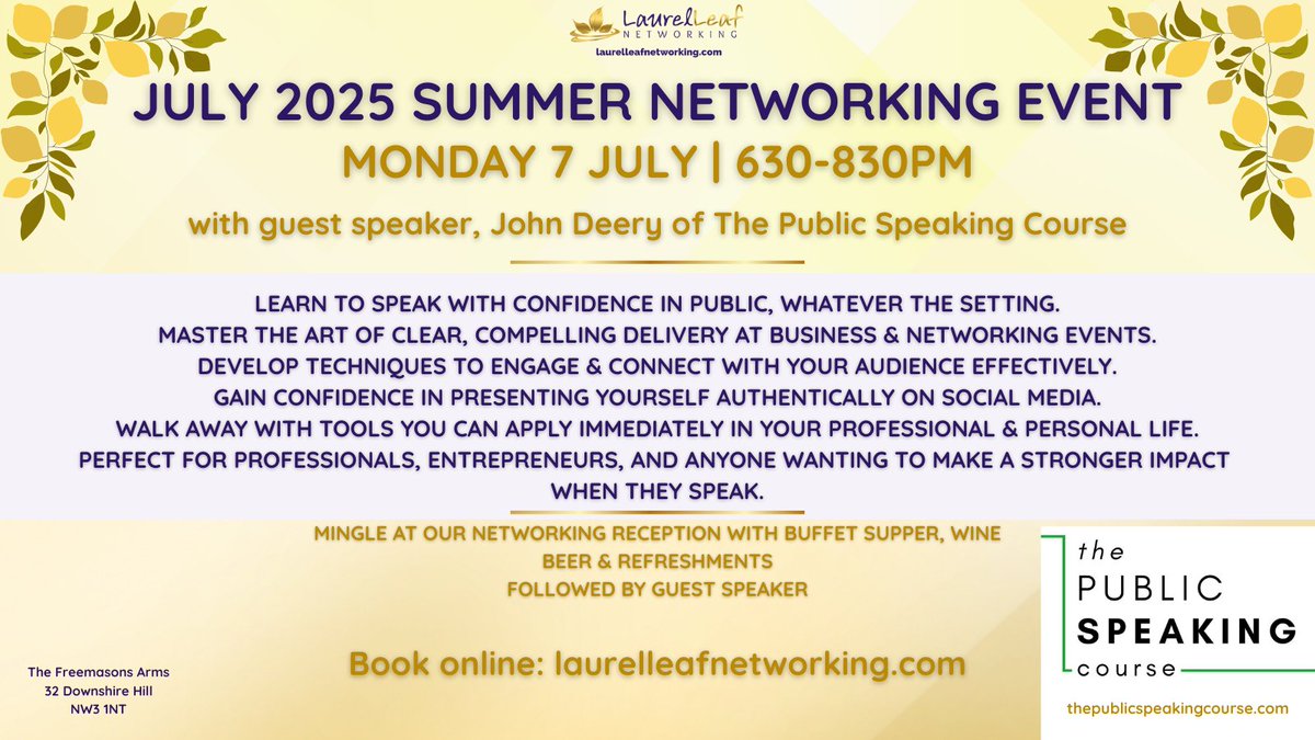 LaurelLeafChat's tweet image. 🍀🎯 LAUREL LEAF~SUMMER NETWORKING EVENT
Book here🔗 ow.ly/T0gP50VN3jF
#Networking #BusinessNetworking #ProNetworking #BusinessOwners #H2H #NetworkingEventCamden #LondonNetworkingEvent #WomenInBiz #NetworkingInspo #Solopreneurs #MarketingGrowth #H2H