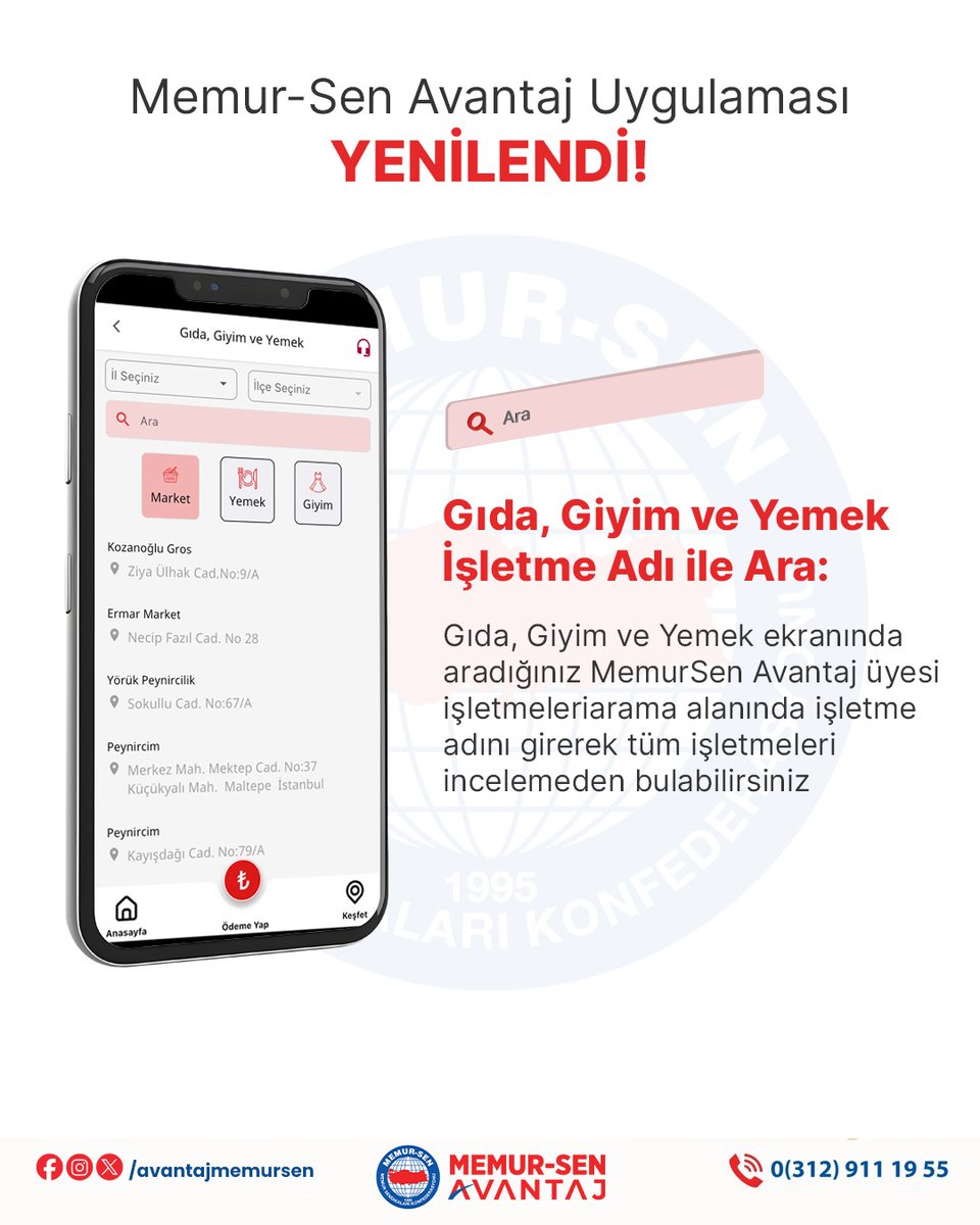 Ülkemiz genelinde 30 Binin üzerinde işletmede hizmetinizde olan Gıda,Giyim ve Yemek Sektöründe ekranın alt kısmında tek tek yer aramak yerine artık arama butonuna işletme adı yazarak istediğiniz işletme bilgisine ulaşabilirsiniz.