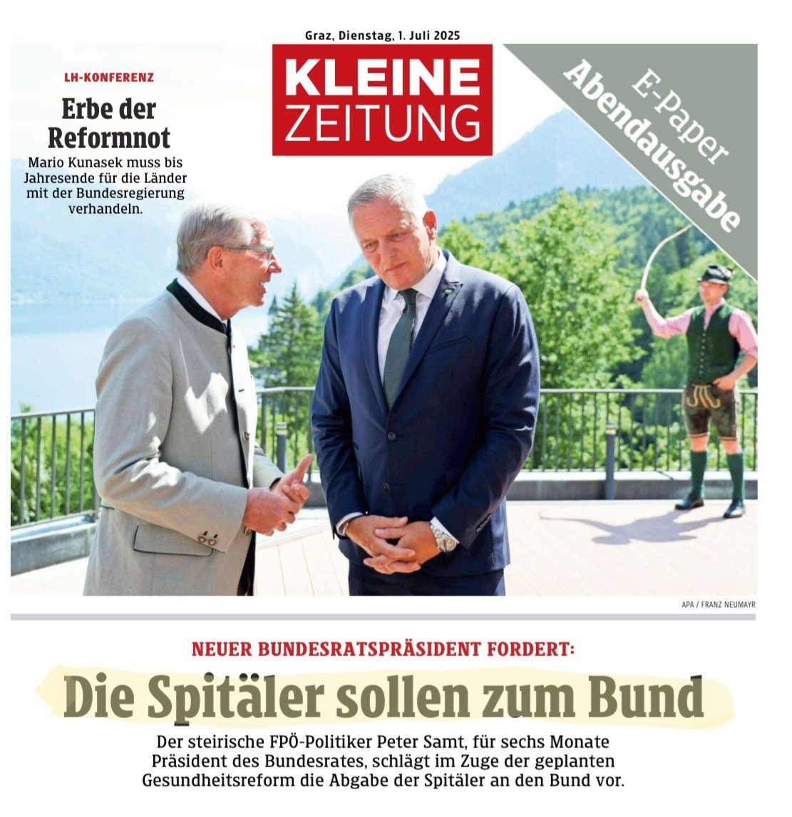 RaderLu's tweet image. Sehr klug, Peter Samt. Damit käme LH Kunasek aus dem Schlamassel heraus, das er sich im Wahlkampf mit der Ablehnung der Spitalsreform im Bezirk Liezen eingebrockt hat. Leider wirds das halt nicht (so schnell) spielen.
(Kleine Zeitung)