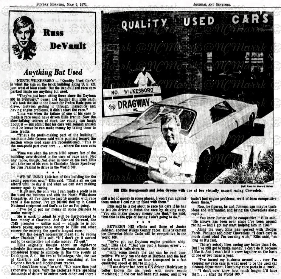 Bill Ellis Anything but used (5-9-1971 Winston Salem Journal) <a href="/savethespeedway/">Save The Speedway</a>