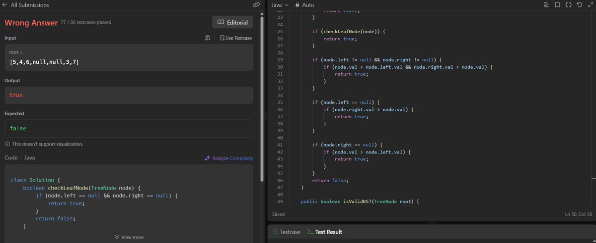 anubhavv09's tweet image. Initially I was thinking that i just need to check that parent node should be only greater than element on left and smaller than element on right but yeah i was wrong !!
#DSA #leetcode300