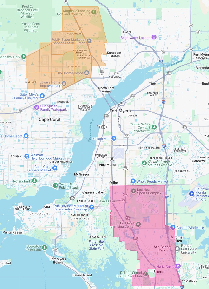 LCMCD will be providing treatments by truck (area in orange) and by air (area in pink) this evening 6/30/2025. For more information: lcmcd.com/treatment-sche…