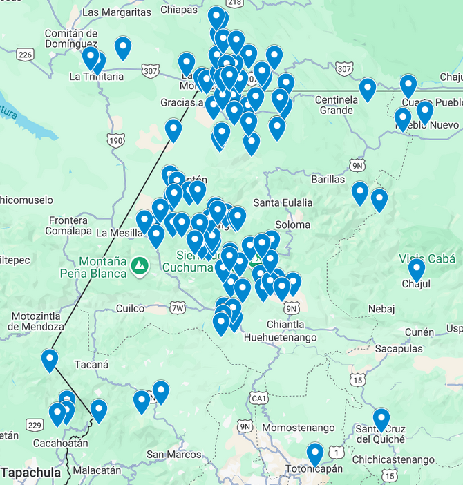 sdrexlerESPM42's tweet image. A partial map of Mayan Orthodox churches in Mexico and Guatemala