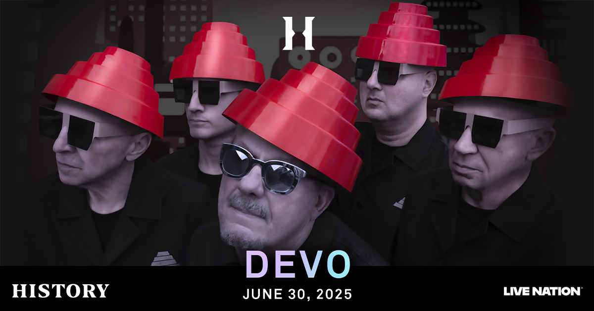 HistoryToronto's tweet image. TONIGHT: DEVO brings the 50 Years of De-Evolution to our stage! Get ready for a night of synth sounds and pure electric music 🤖

Doors - 7:00pm
Show - 8:00pm
*all times are subject to change

*must be 19+ with valid ID to attend

We can&apos;t wait! 🎤