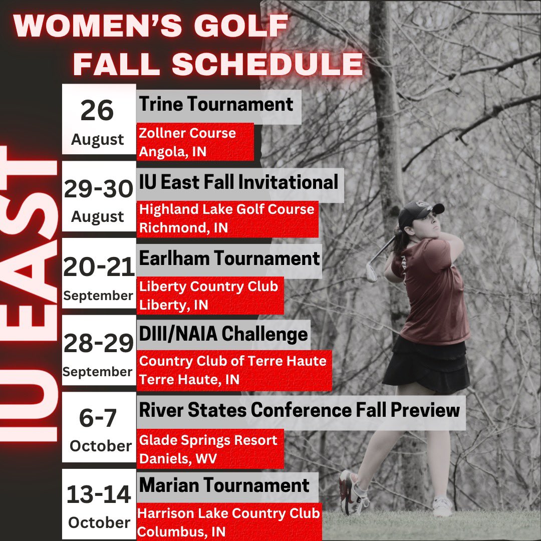 IUE Women's Golf (@iueastwgolf) on Twitter photo 2025 Fall Schedule <a href="/iueredwolves/">IU East Red Wolves</a> <a href="/Fromthecartpath/">From The Cart Path</a> <a href="/RiverStatesConf/">River States Conference</a>
#RedWolfNation #P2W ๐บ๐๏ธโโ๏ธ 2025 Fall Schedule <a href="/iueredwolves/">IU East Red Wolves</a> <a href="/Fromthecartpath/">From The Cart Path</a> <a href="/RiverStatesConf/">River States Conference</a>
#RedWolfNation #P2W ๐บ๐๏ธโโ๏ธ