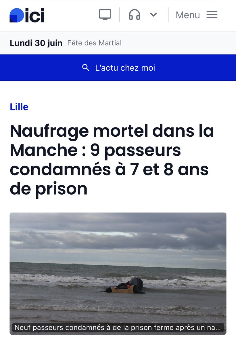 #luttetransfrontalière #stoppasseurs #sauverdesvies

La justice a condamné, ce jour, à Lille, 9 hommes, issus de réseaux de passeurs, et jugés coupables d'avoir organisé une traversée trans-manche meurtrière de migrants en 2022. 

Cette condamnation est un exemple pour la lutte