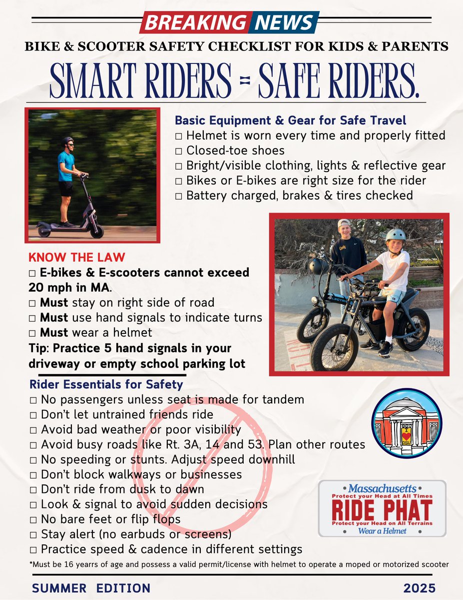 Thank you to <a href="/Duxstudentunion/">Duxburystudentunion</a> and Ride Phat for putting together this info flyer regarding E-bikes and scooters. Parents please talk to your kids about safe driving.